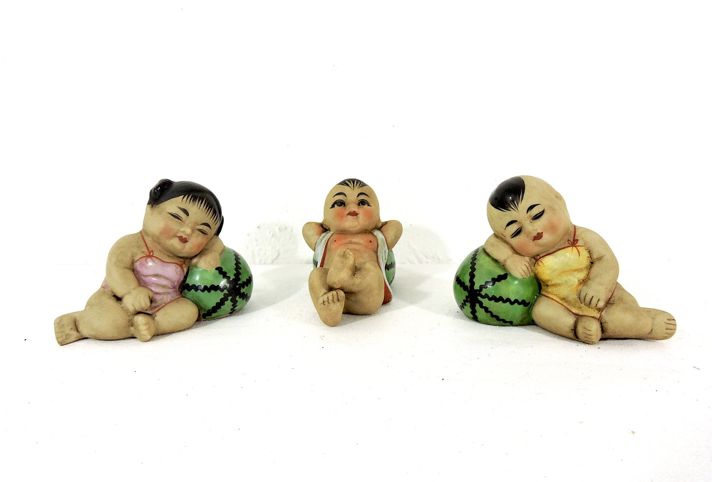 1950s Set of Three Bisque Chinese "Sleeping Babies on Water Melons", Republic Period