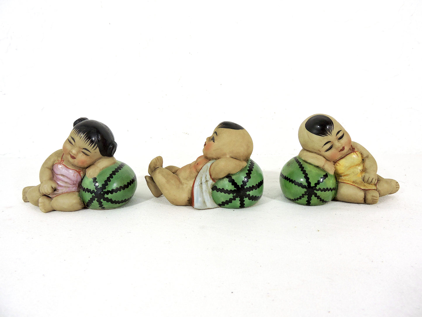 1950s Set of Three Bisque Chinese "Sleeping Babies on Water Melons", Republic Period