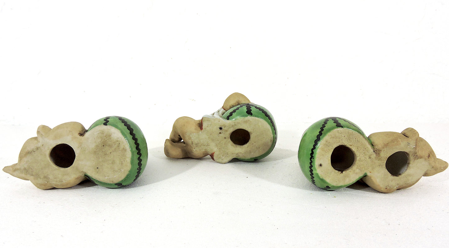 1950s Set of Three Bisque Chinese "Sleeping Babies on Water Melons", Republic Period