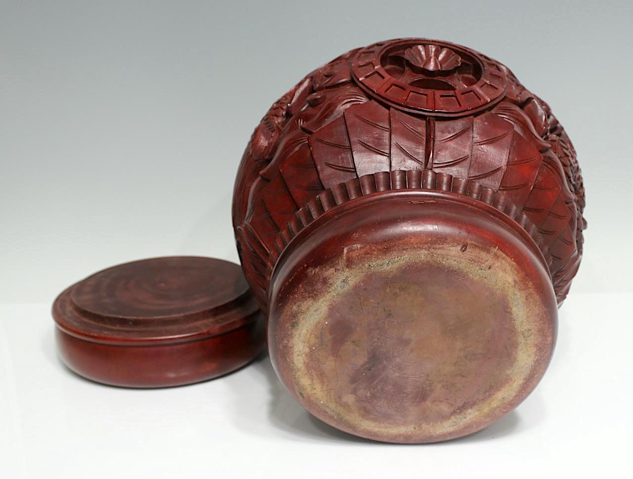 Chinese Red Lacquer Wood Rice Storage Barrels Containers / Dragon Stools With Phoenix, 5 Available