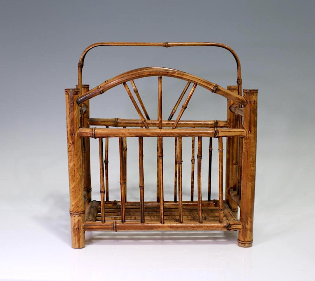 Vintage Faux Tortoise Shell Bamboo Canterbury / Magazine Rack