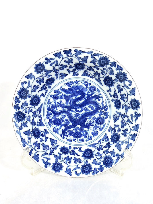 Vintage Japanese Blue and White Porcelain Dragon Bowl