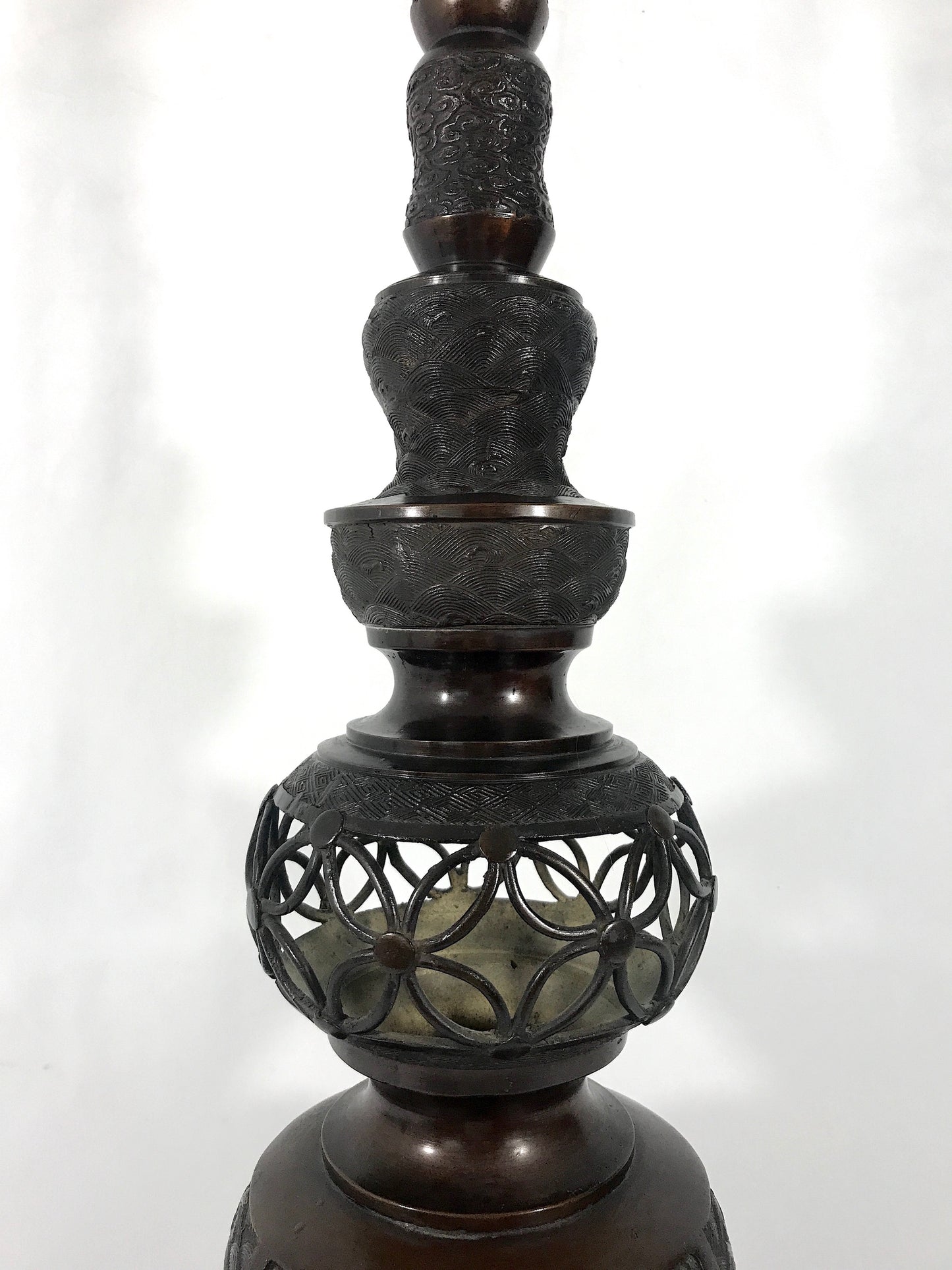 Massive Chinese Imperial Bronze Candle Holder, Candlestick 29"  (1 of 2)