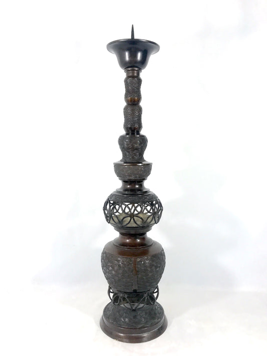 Massive Chinese Imperial Bronze Candle Holder, Candlestick 29"  (1 of 2)