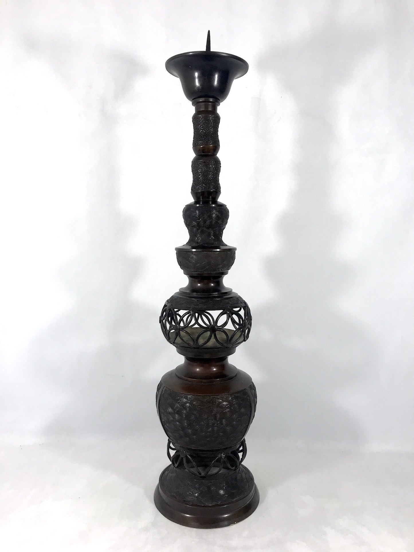 Massive Chinese Imperial Bronze Candle Holder, Candlestick 29"  (1 of 2)