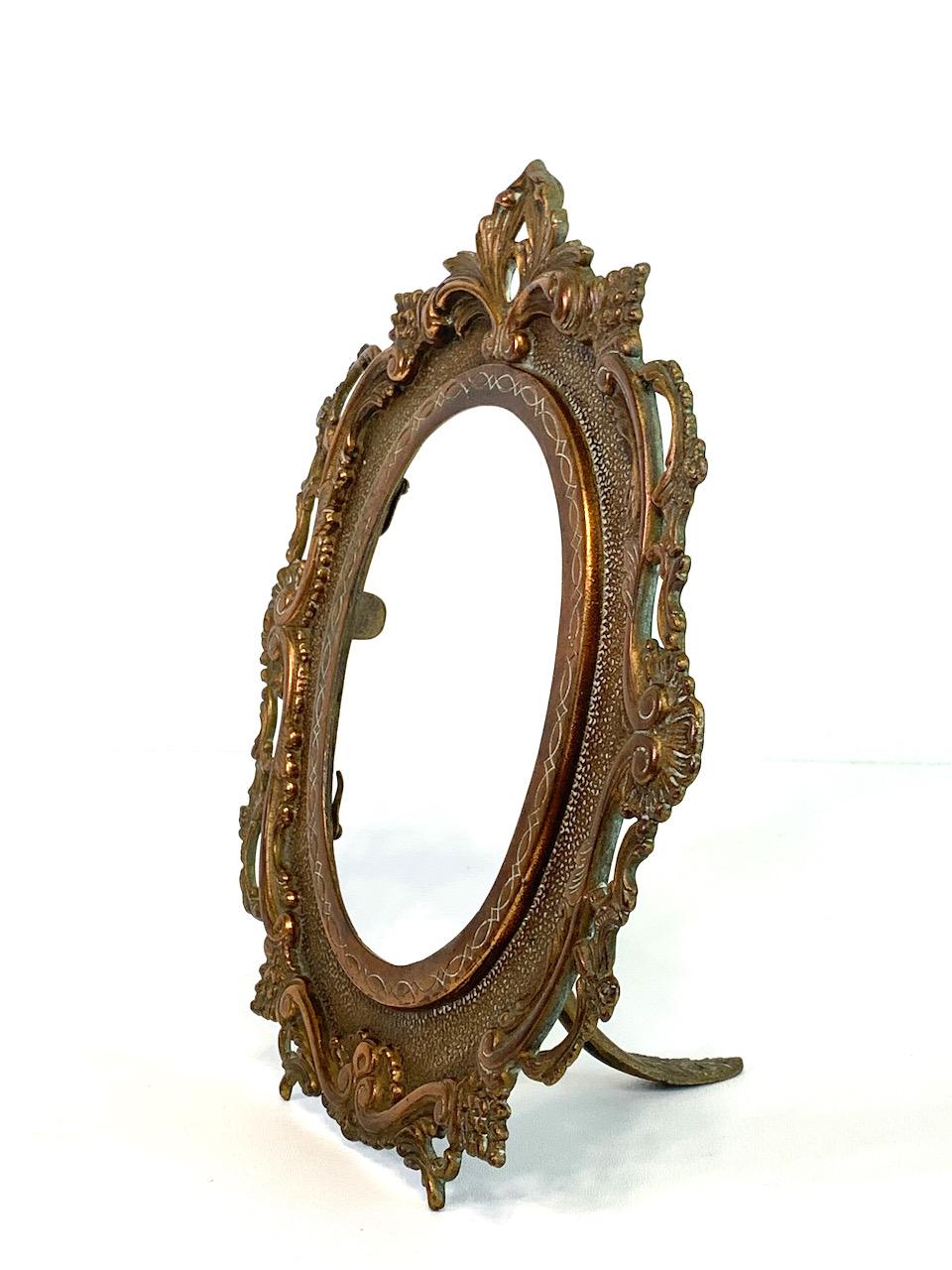 Antique Victorian Cast Metal Picture Frame, Bronze Finish