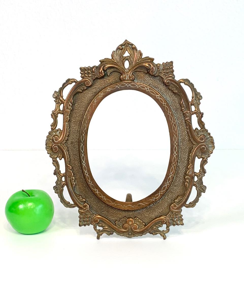 Antique Victorian Cast Metal Picture Frame, Bronze Finish