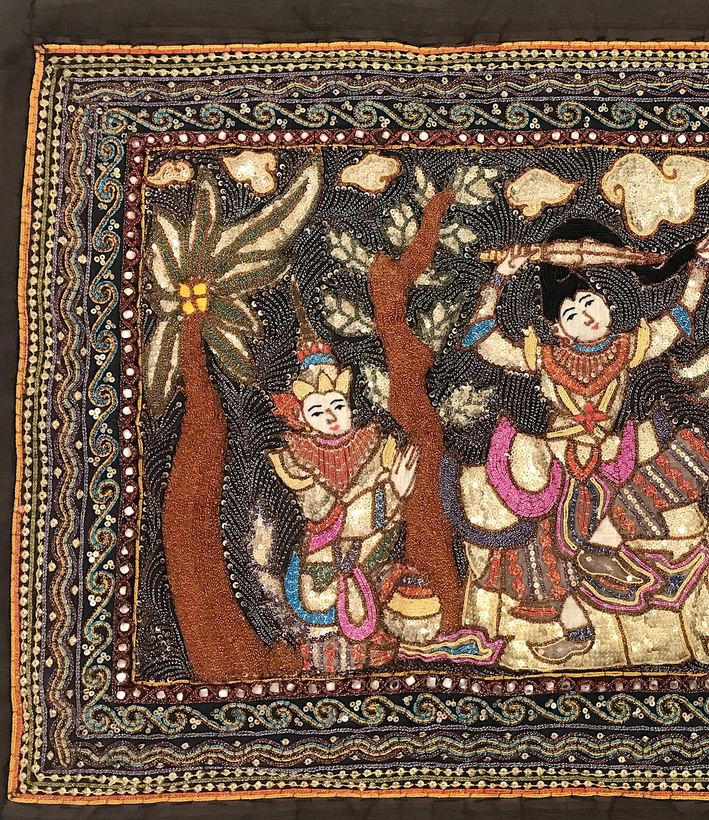 Mid 20th Century The Princes Procession Burmese Embroidered Kalaga Wall Hanging