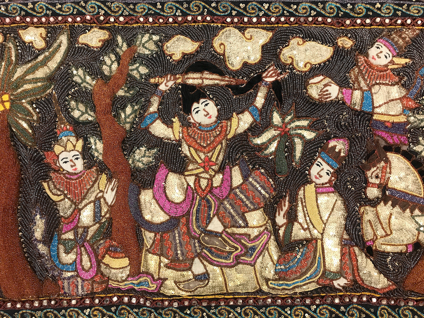 Mid 20th Century The Princes Procession Burmese Embroidered Kalaga Wall Hanging