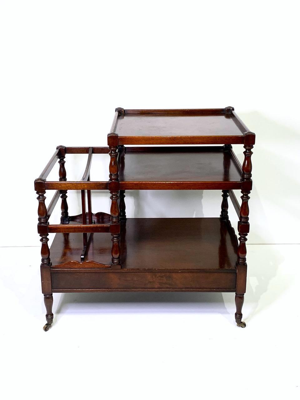 Antique Mahogany Canterbury End/Side Table Combination, Circa 1900 (Magazine Rack)