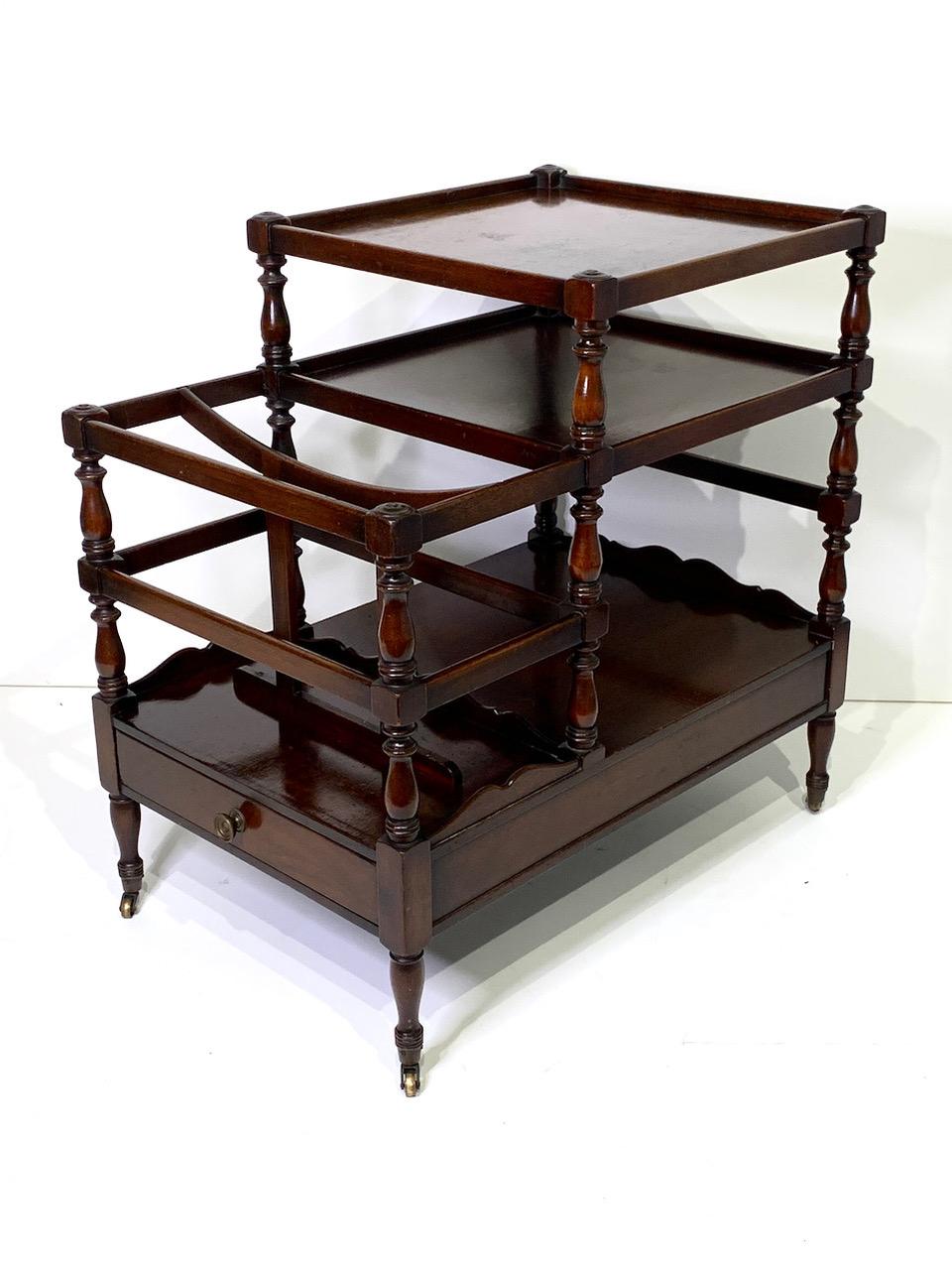 Antique Mahogany Canterbury End/Side Table Combination, Circa 1900 (Magazine Rack)