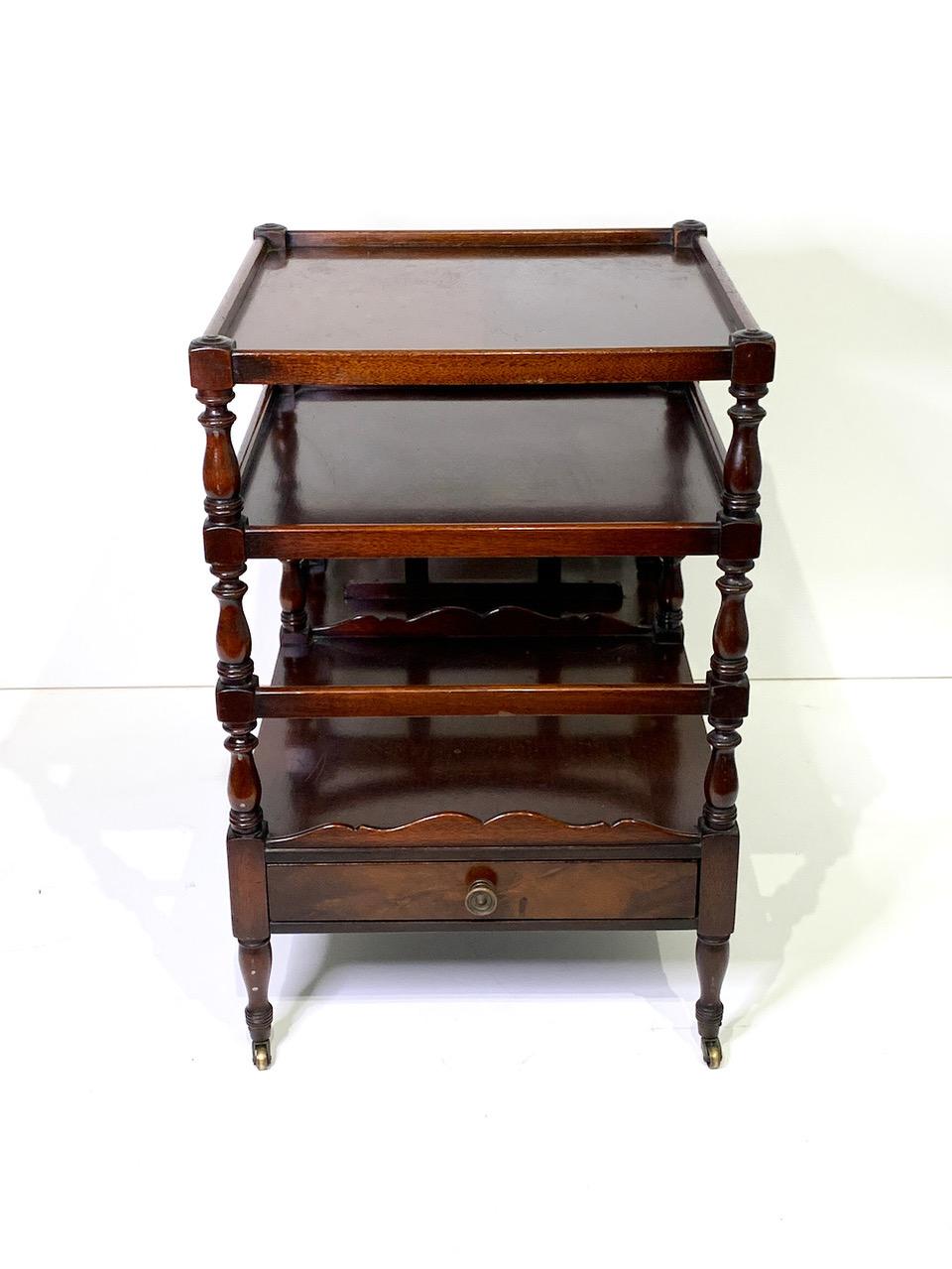 Antique Mahogany Canterbury End/Side Table Combination, Circa 1900 (Magazine Rack)