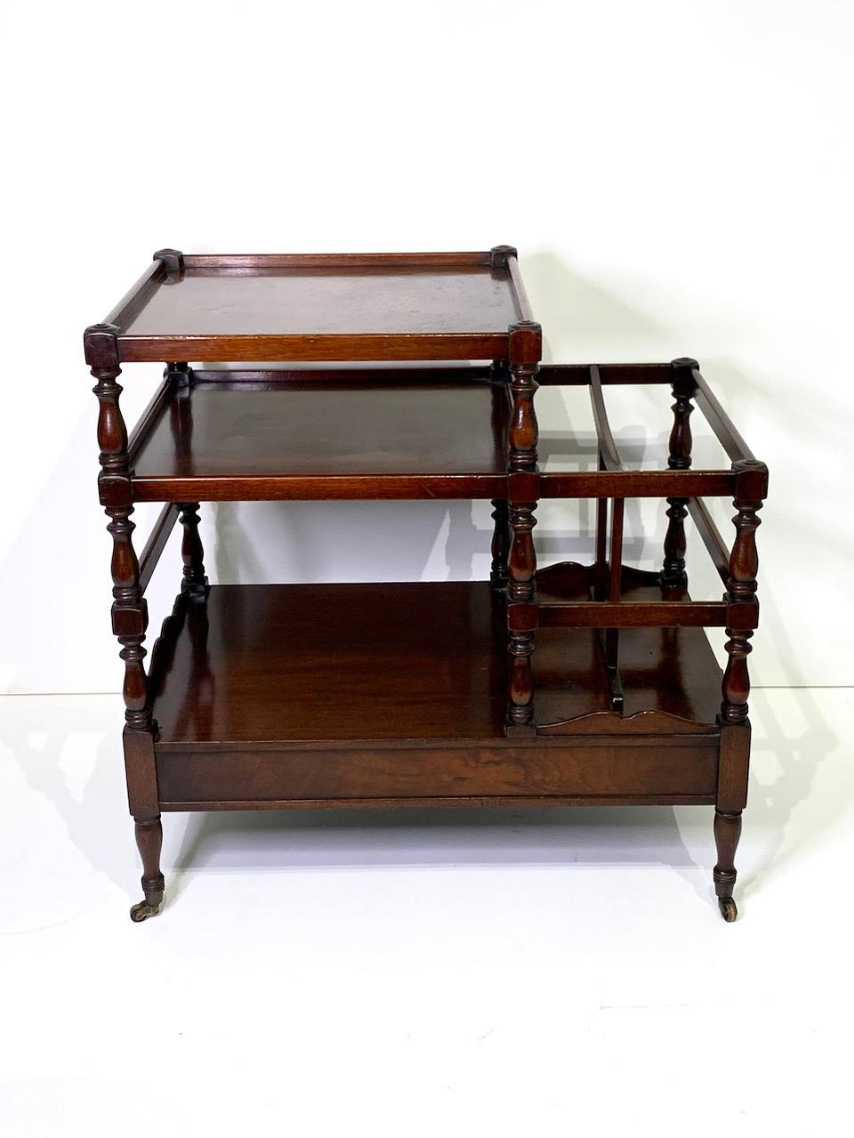 Antique Mahogany Canterbury End/Side Table Combination, Circa 1900 (Magazine Rack)