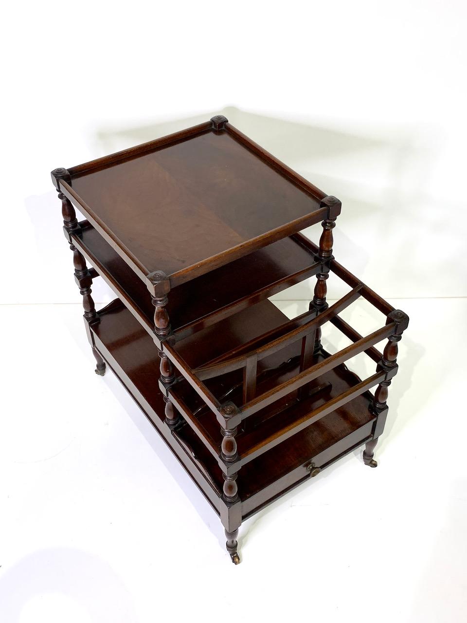 Antique Mahogany Canterbury End/Side Table Combination, Circa 1900 (Magazine Rack)