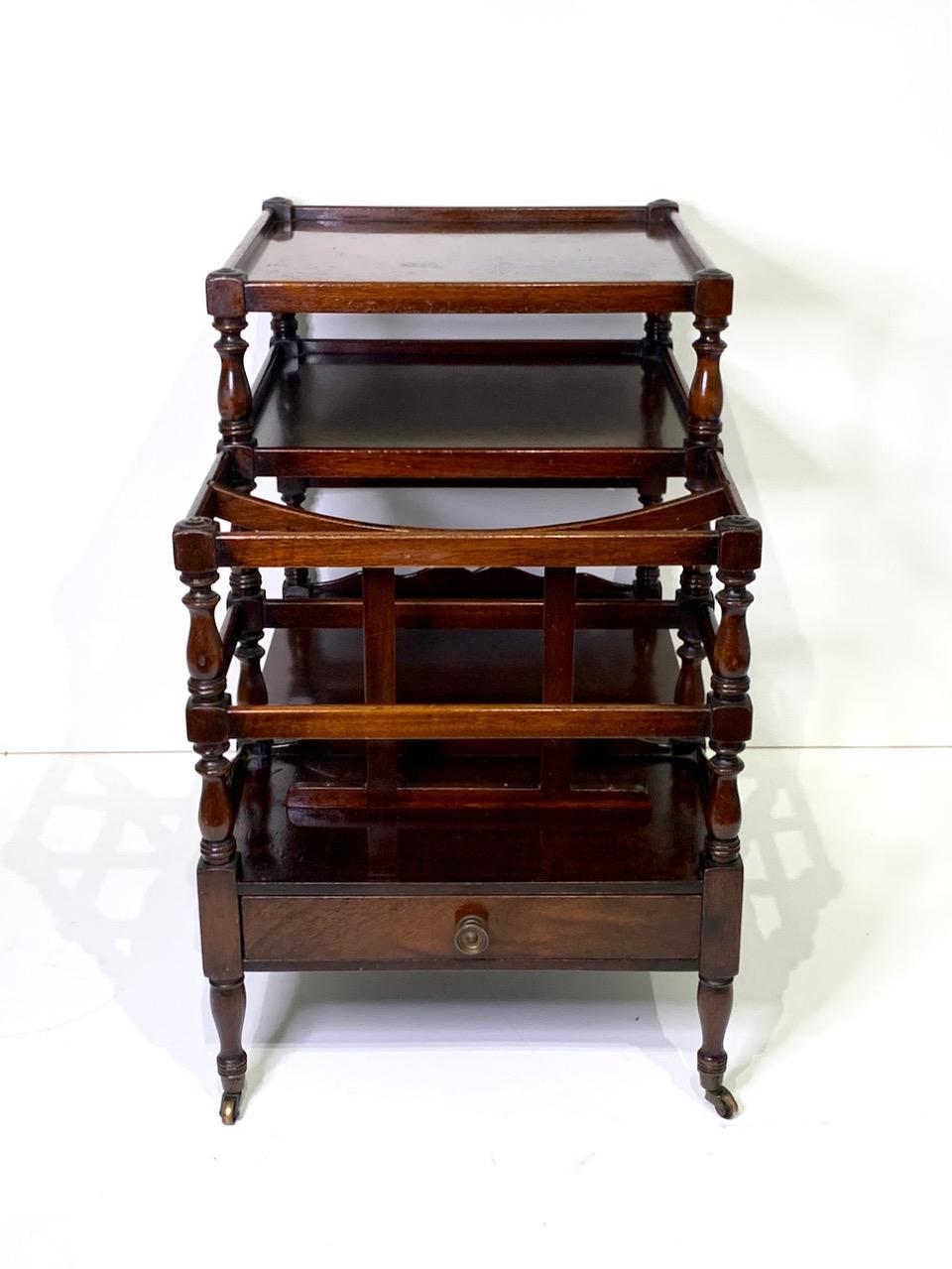 Antique Mahogany Canterbury End/Side Table Combination, Circa 1900 (Magazine Rack)