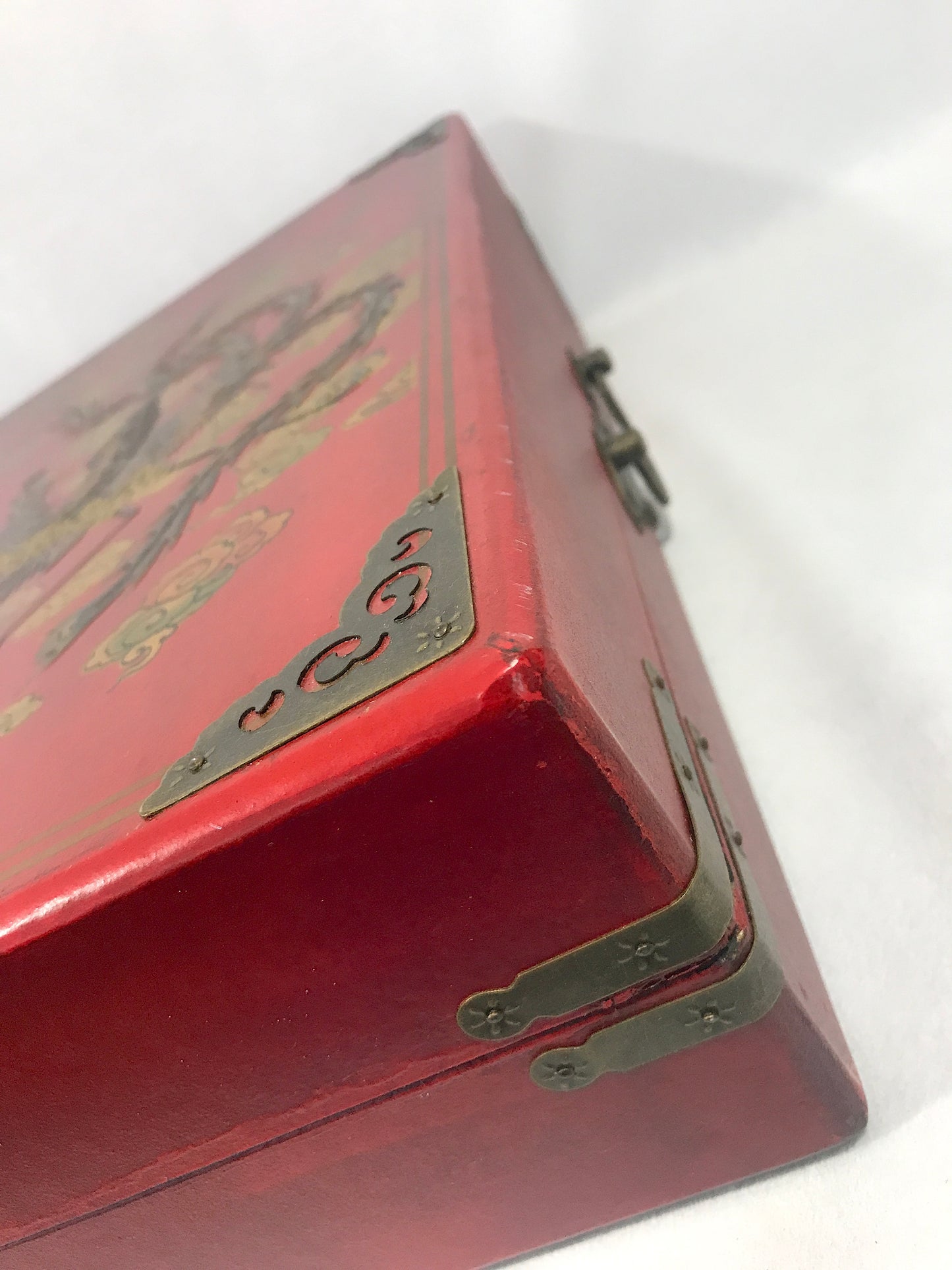 Vintage Games Compendium, Backgammon, Chess, Two Chinese Games in Golden Dragon & Phoenix Hand Painted Red Box