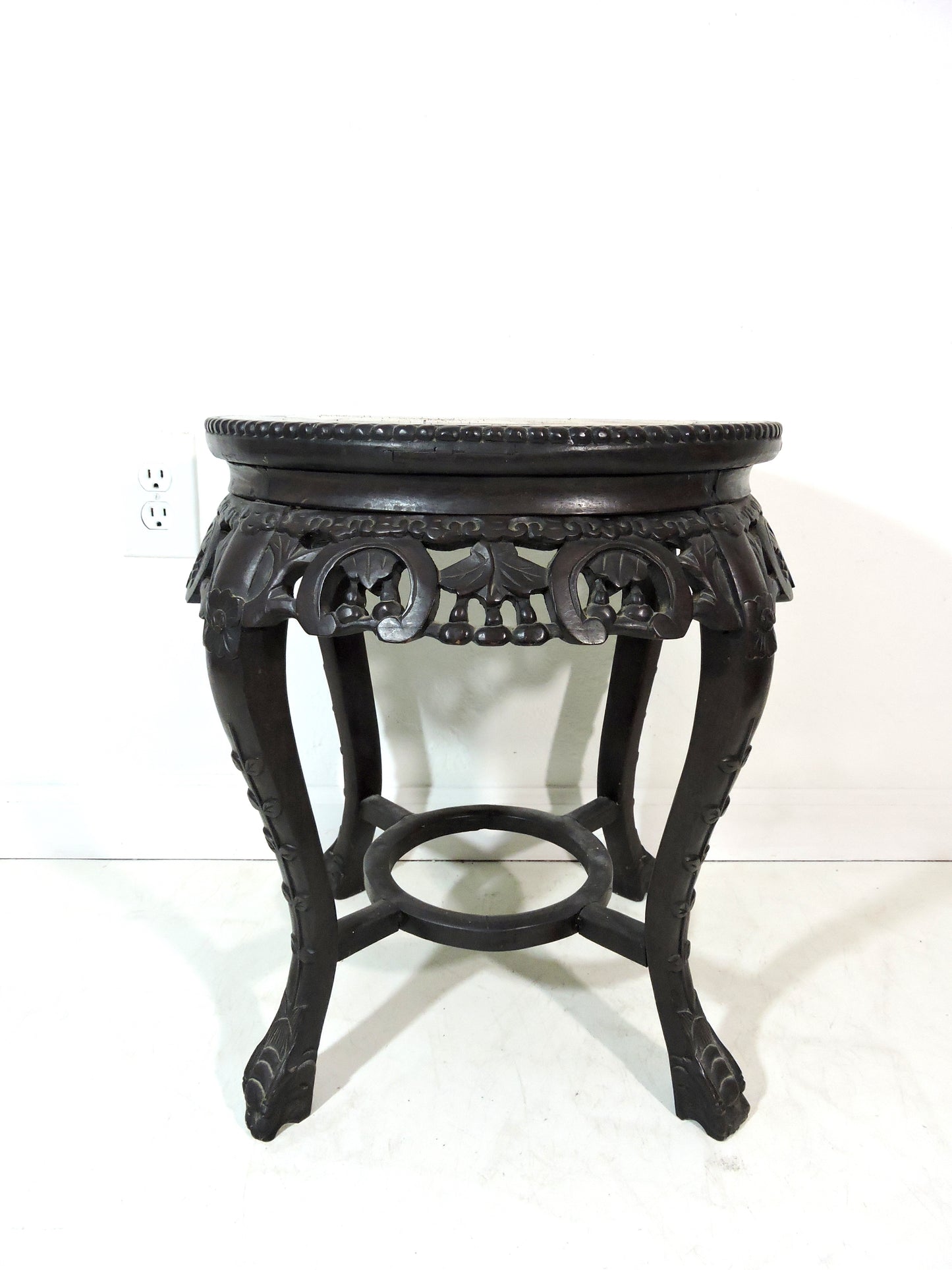 Antique Chinese Rosewood and Marble 'Horseshoe' Plant Display Stand/Pedestal, Side Table, or Stool