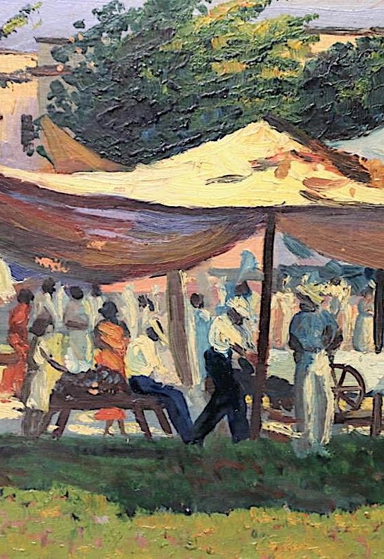 The Cuban Market, Original Oil on Board Outdoor by Crescencio Camejo (Cuban/American, 1899-1980)