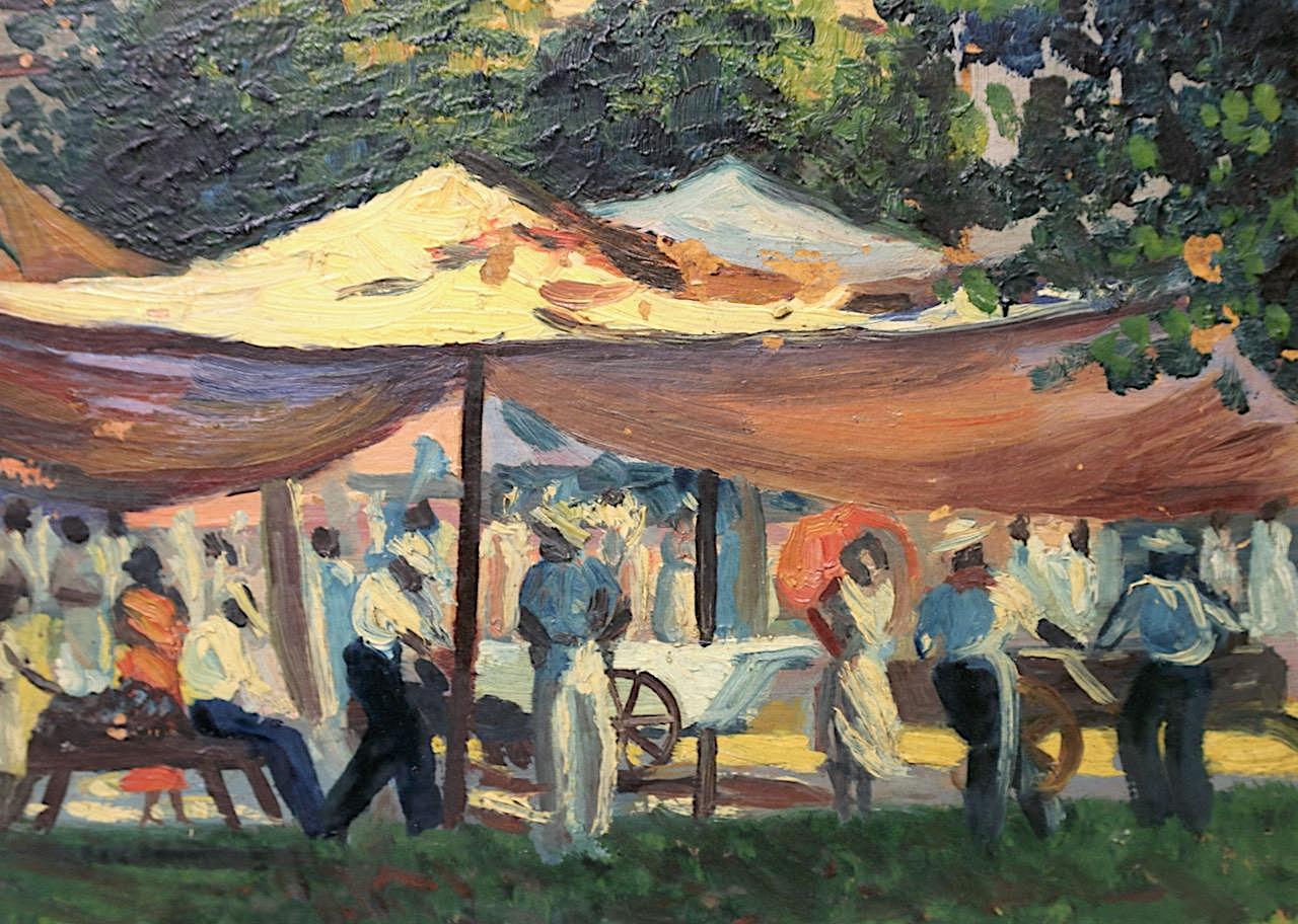 The Cuban Market, Original Oil on Board Outdoor by Crescencio Camejo (Cuban/American, 1899-1980)