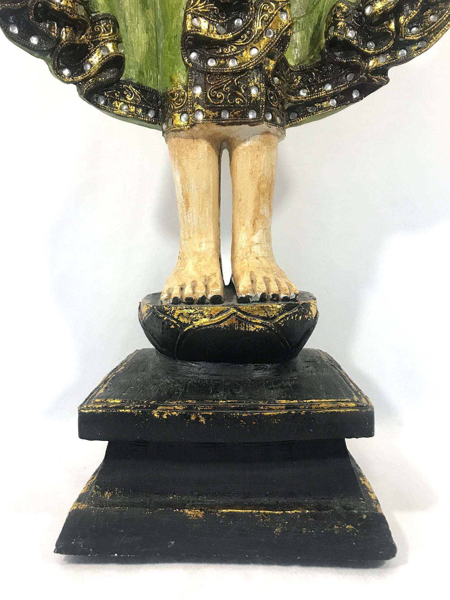 Large Standing Gold and Green Robed Thai Buddha on Lotus Base