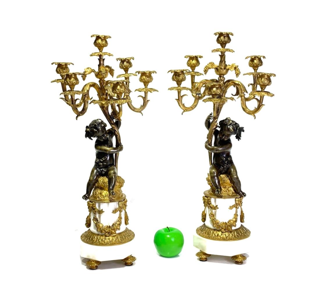 19th Century French Napoleon III Bronze Ormolu Candelabras by Henri Picard - a Pair