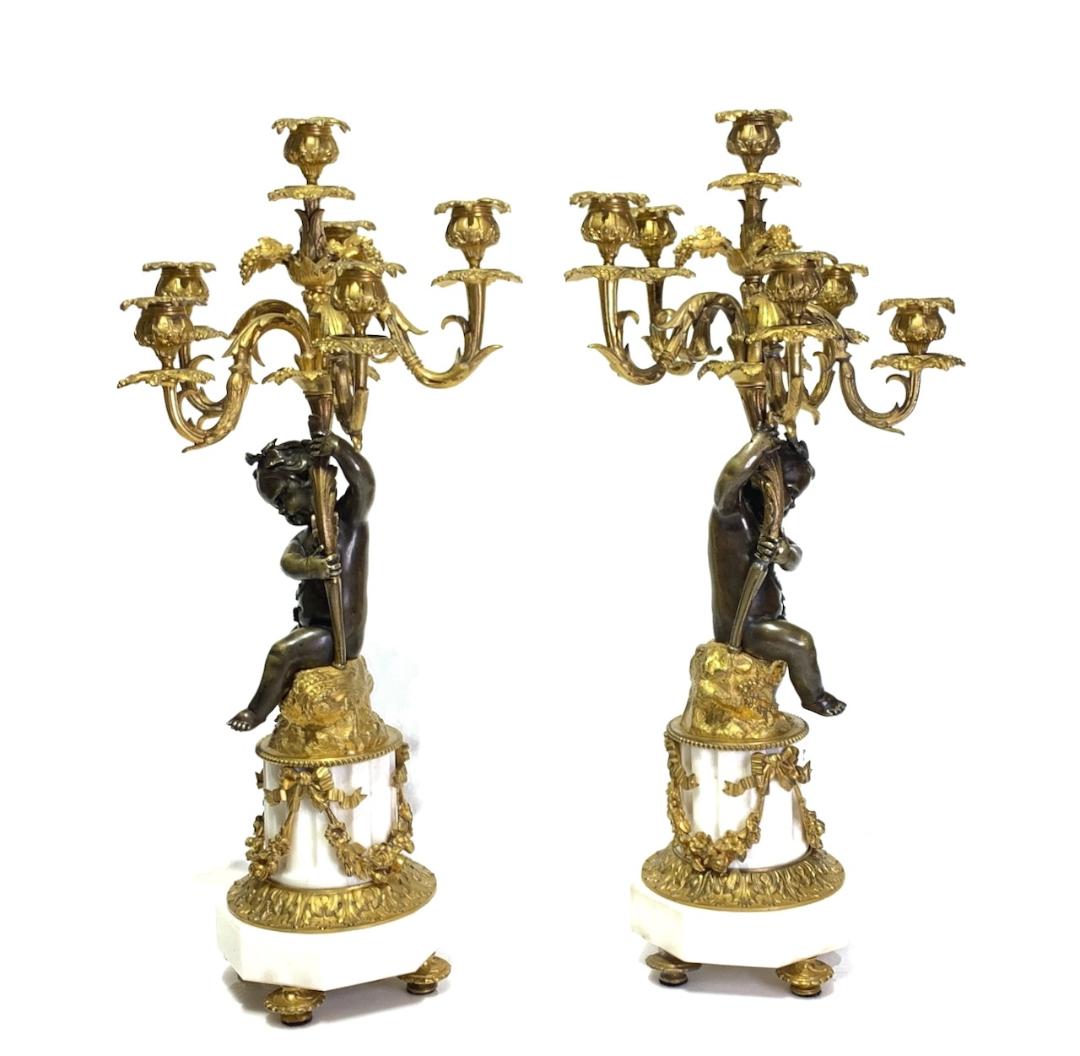 19th Century French Napoleon III Bronze Ormolu Candelabras by Henri Picard - a Pair