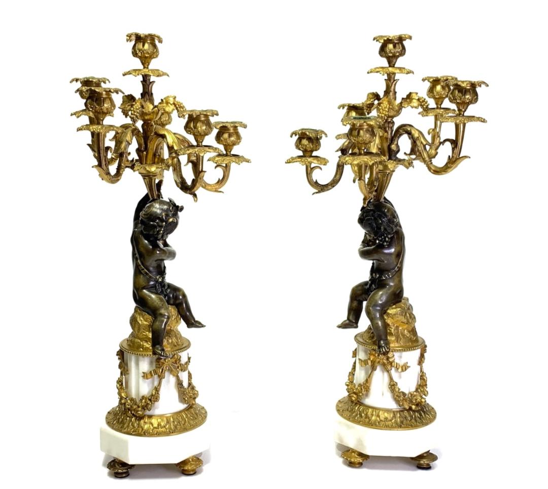 19th Century French Napoleon III Bronze Ormolu Candelabras by Henri Picard - a Pair