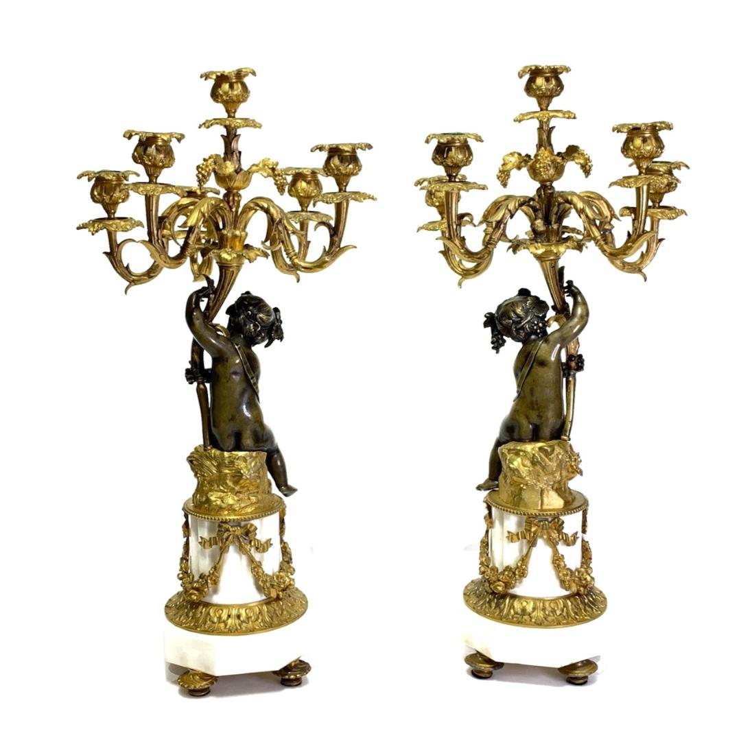 19th Century French Napoleon III Bronze Ormolu Candelabras by Henri Picard - a Pair