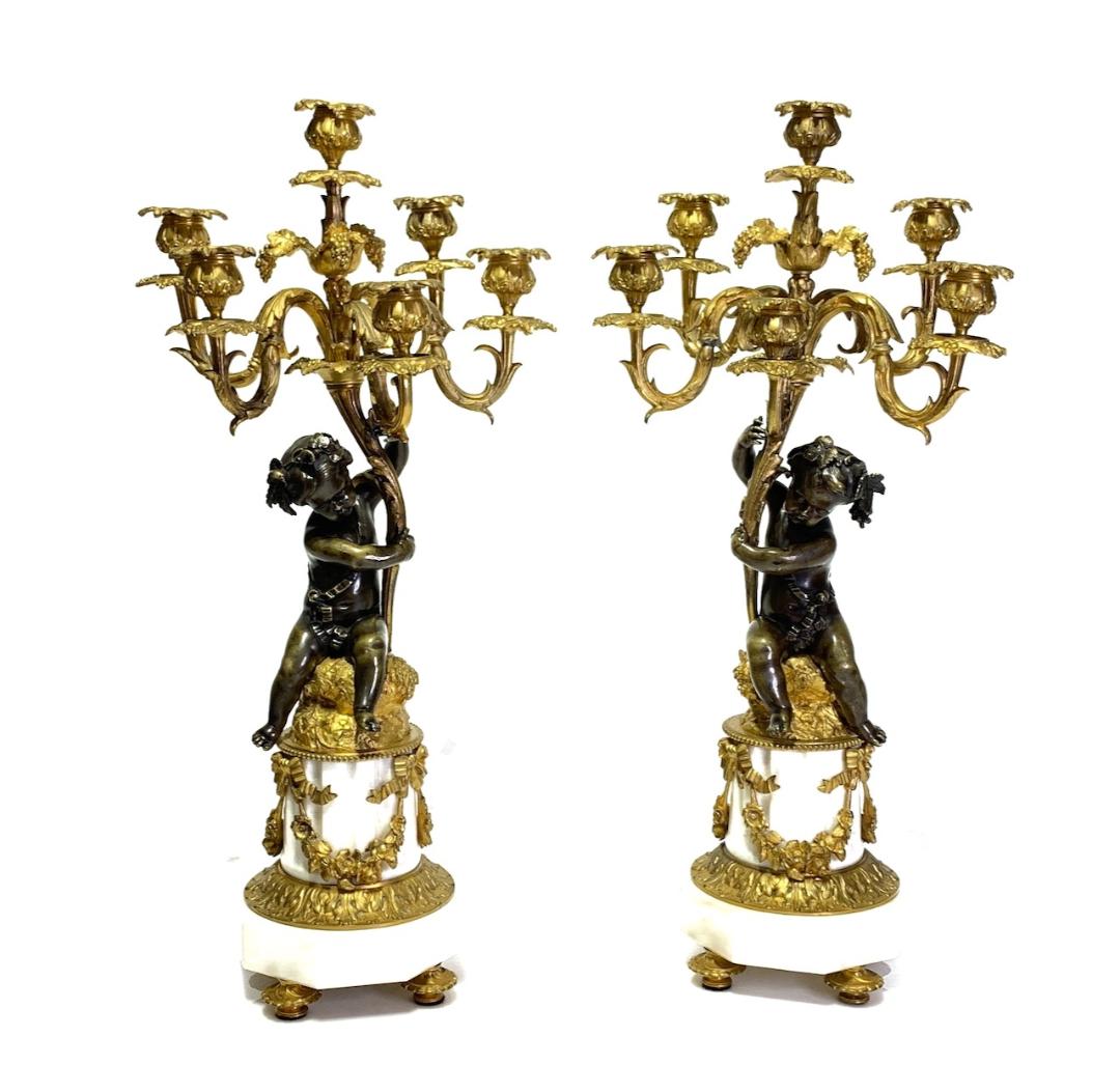 19th Century French Napoleon III Bronze Ormolu Candelabras by Henri Picard - a Pair