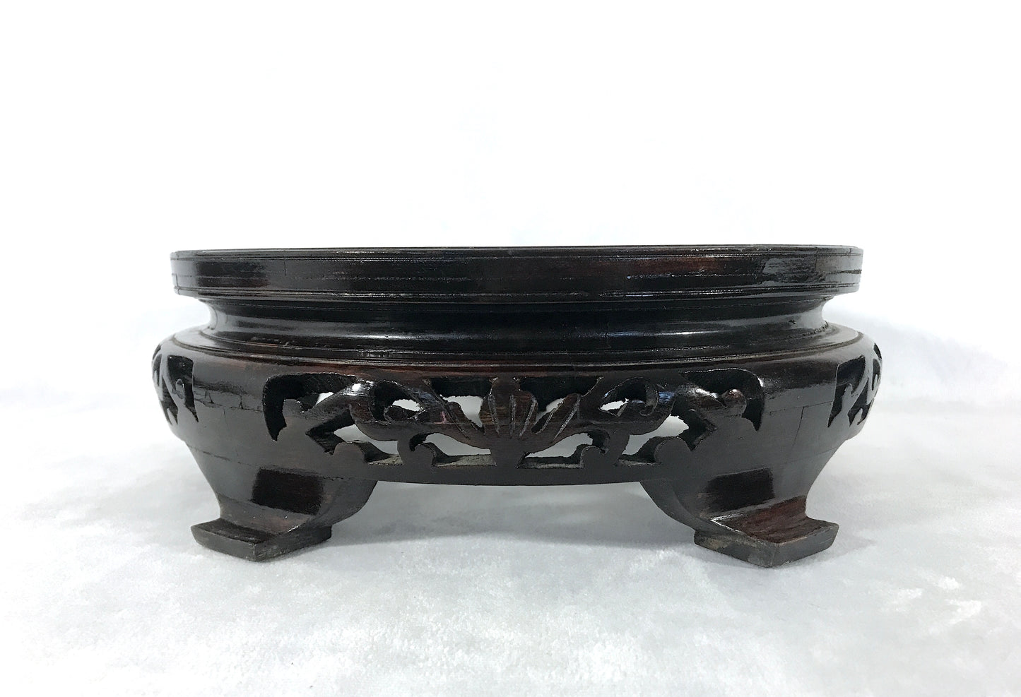 Very Large Vintage Dark Brown Rosewood Display Stand with Lotus 11.5/10"