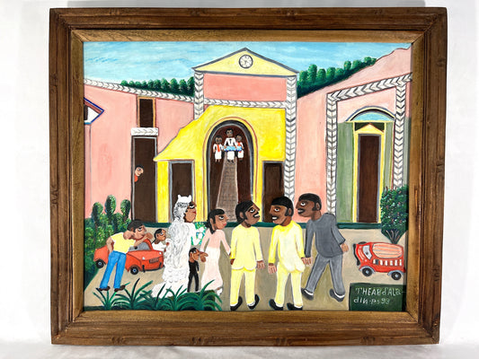 The Haitian Village Wedding, Oil on Canvas Outsider Painting by Theard Alaidin 1993 (Naivist School)