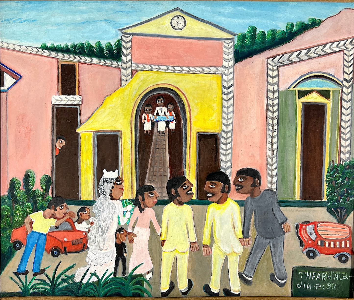 The Haitian Village Wedding, Oil on Canvas Outsider Painting by Theard Alaidin 1993 (Naivist School)