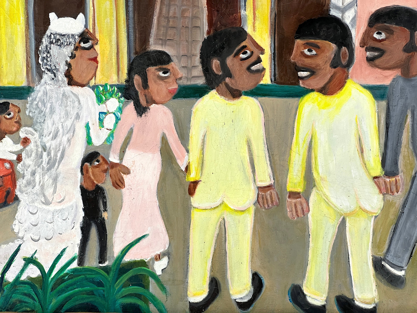 The Haitian Village Wedding, Oil on Canvas Outsider Painting by Theard Alaidin 1993 (Naivist School)