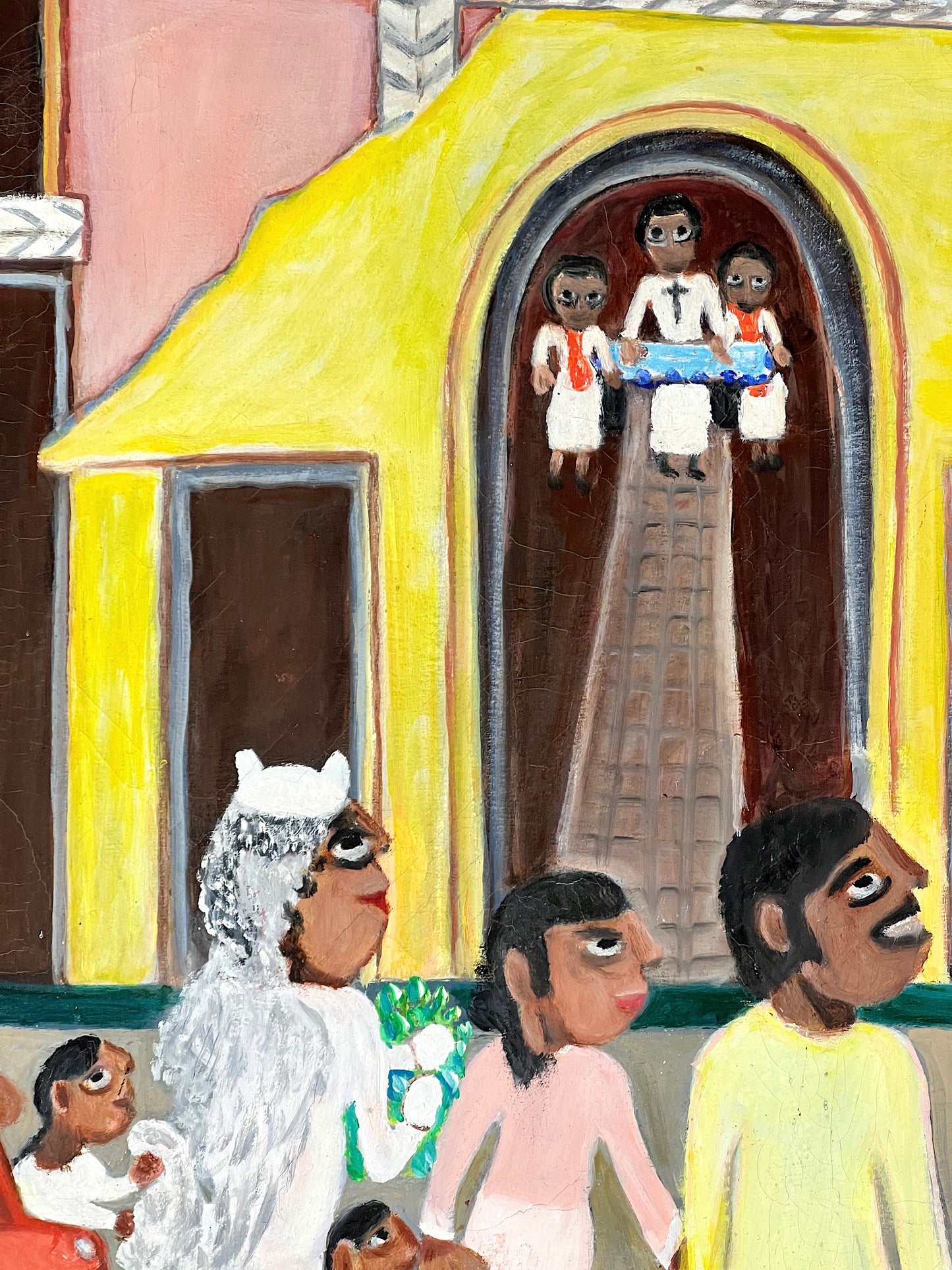 The Haitian Village Wedding, Oil on Canvas Outsider Painting by Theard Alaidin 1993 (Naivist School)