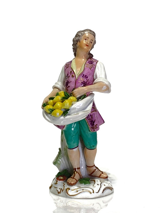 Saxon Porcelain Figurine of Man with Lemons 19th Century Dresden Germany Meissen Quality