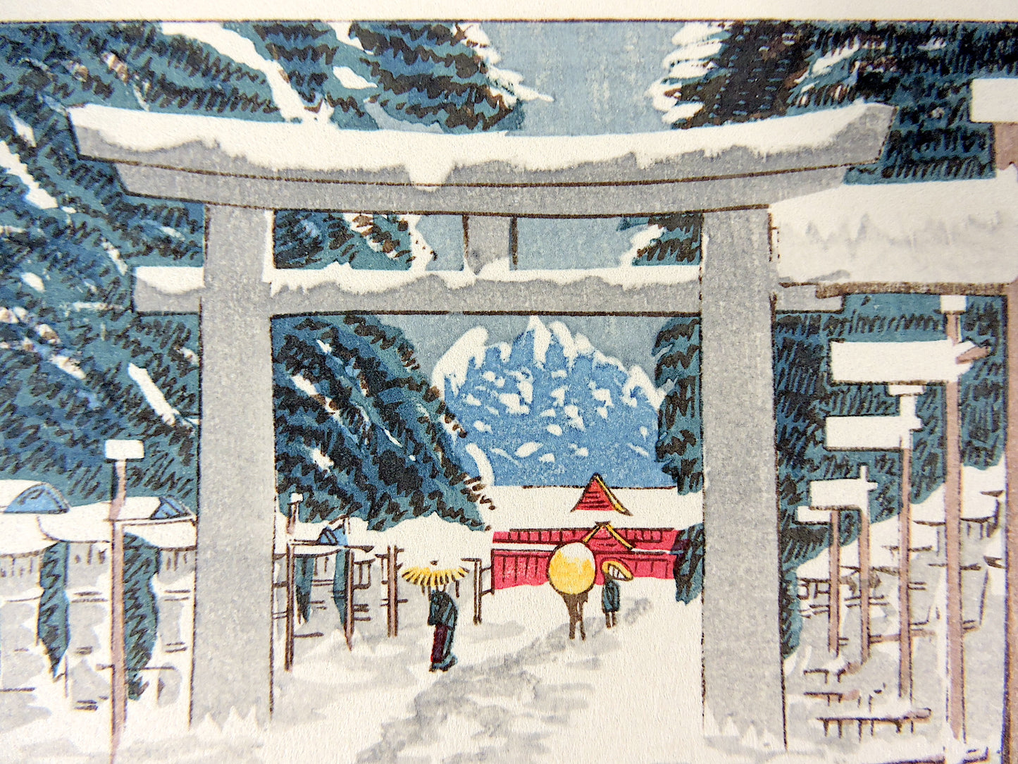 Mid 20th Century "Toshogu Shrine in Ueno Park, Tokyo" Minature Ukiyo-E Woodblock Print by Yasui Inoue