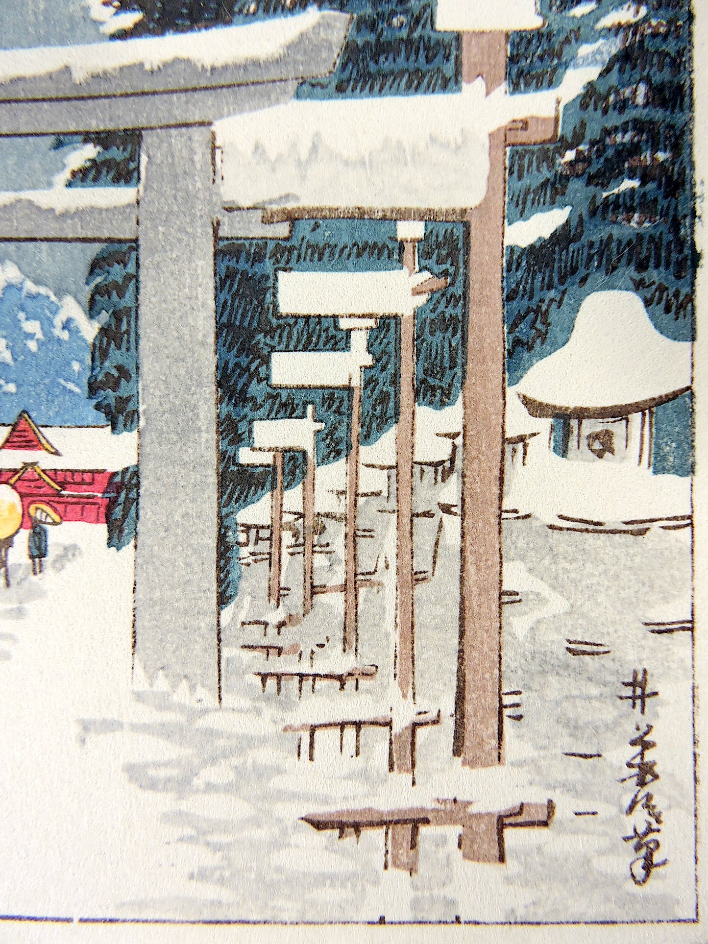 Mid 20th Century "Toshogu Shrine in Ueno Park, Tokyo" Minature Ukiyo-E Woodblock Print by Yasui Inoue