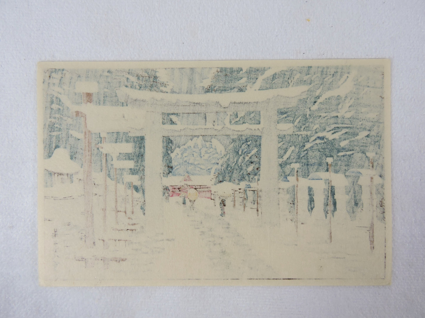 Mid 20th Century "Toshogu Shrine in Ueno Park, Tokyo" Minature Ukiyo-E Woodblock Print by Yasui Inoue