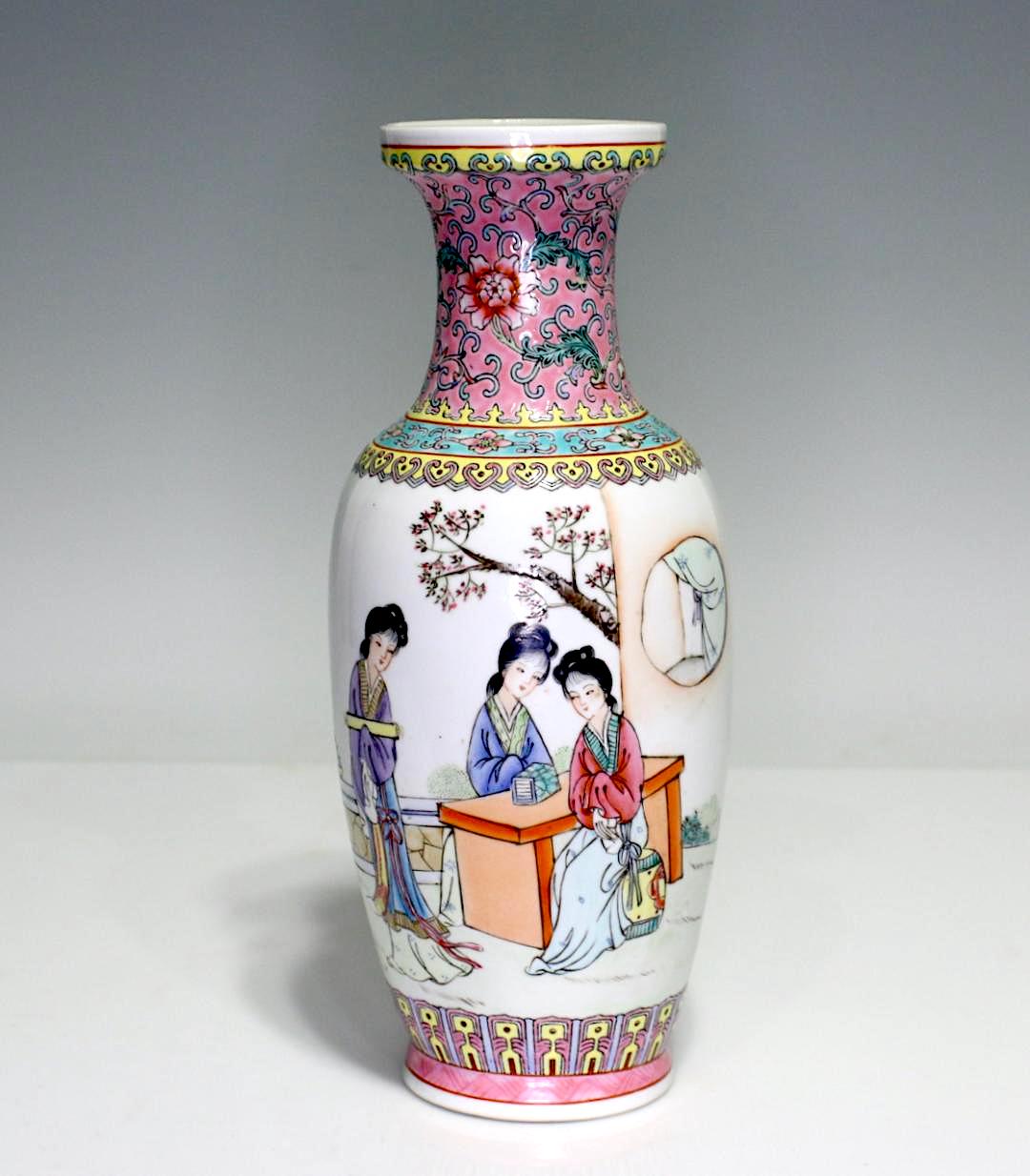 Chinese Qianlong Baluster White Porcelain 'Ladies in the Willow Garden' Vase, Republic