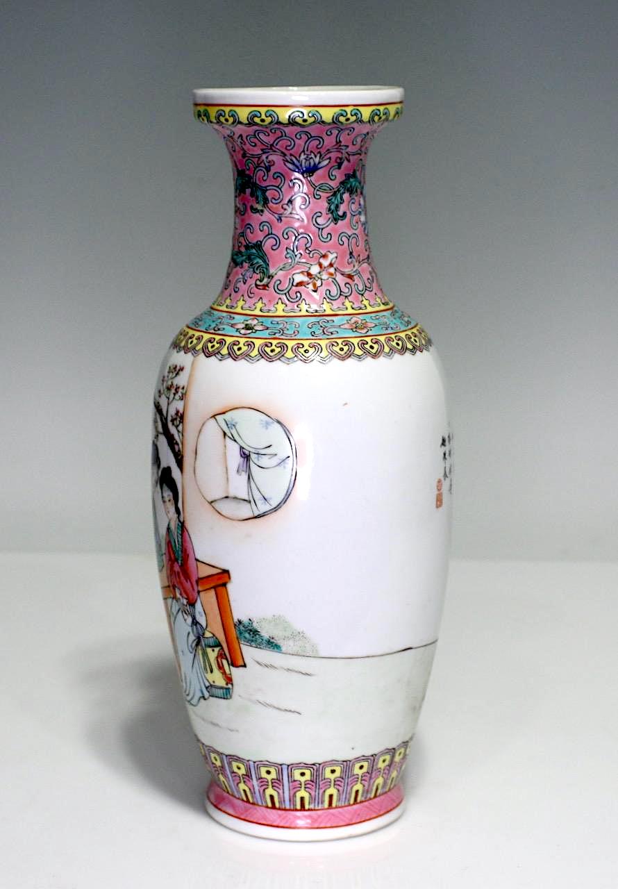 Chinese Qianlong Baluster White Porcelain 'Ladies in the Willow Garden' Vase, Republic