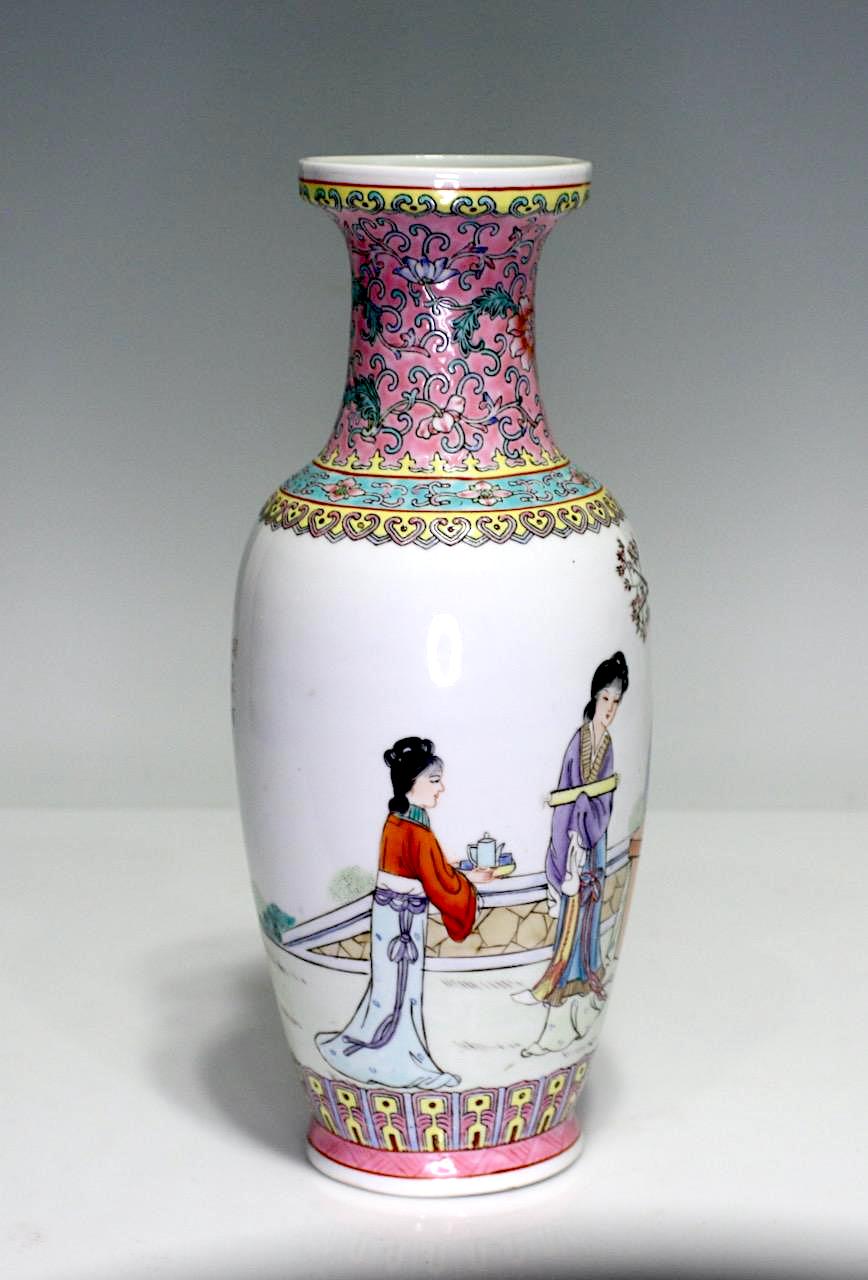 Chinese Qianlong Baluster White Porcelain 'Ladies in the Willow Garden' Vase, Republic