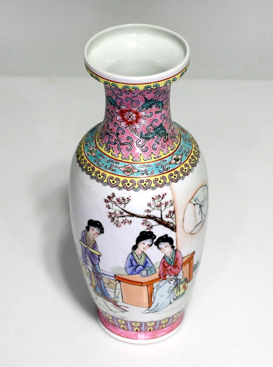 Chinese Qianlong Baluster White Porcelain 'Ladies in the Willow Garden' Vase, Republic