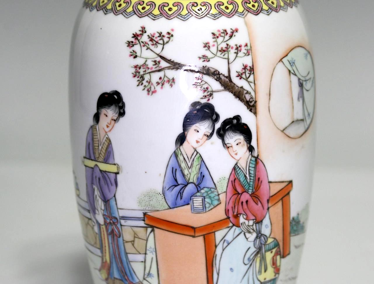 Chinese Qianlong Baluster White Porcelain 'Ladies in the Willow Garden' Vase, Republic