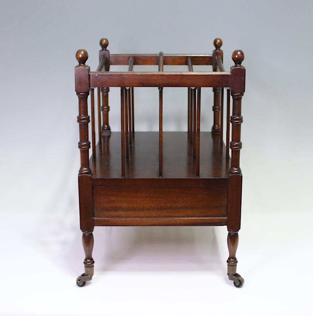 Fine Antique Mahogany Canterbury on Brass Casters with Drawer, Classic English Design 1920's