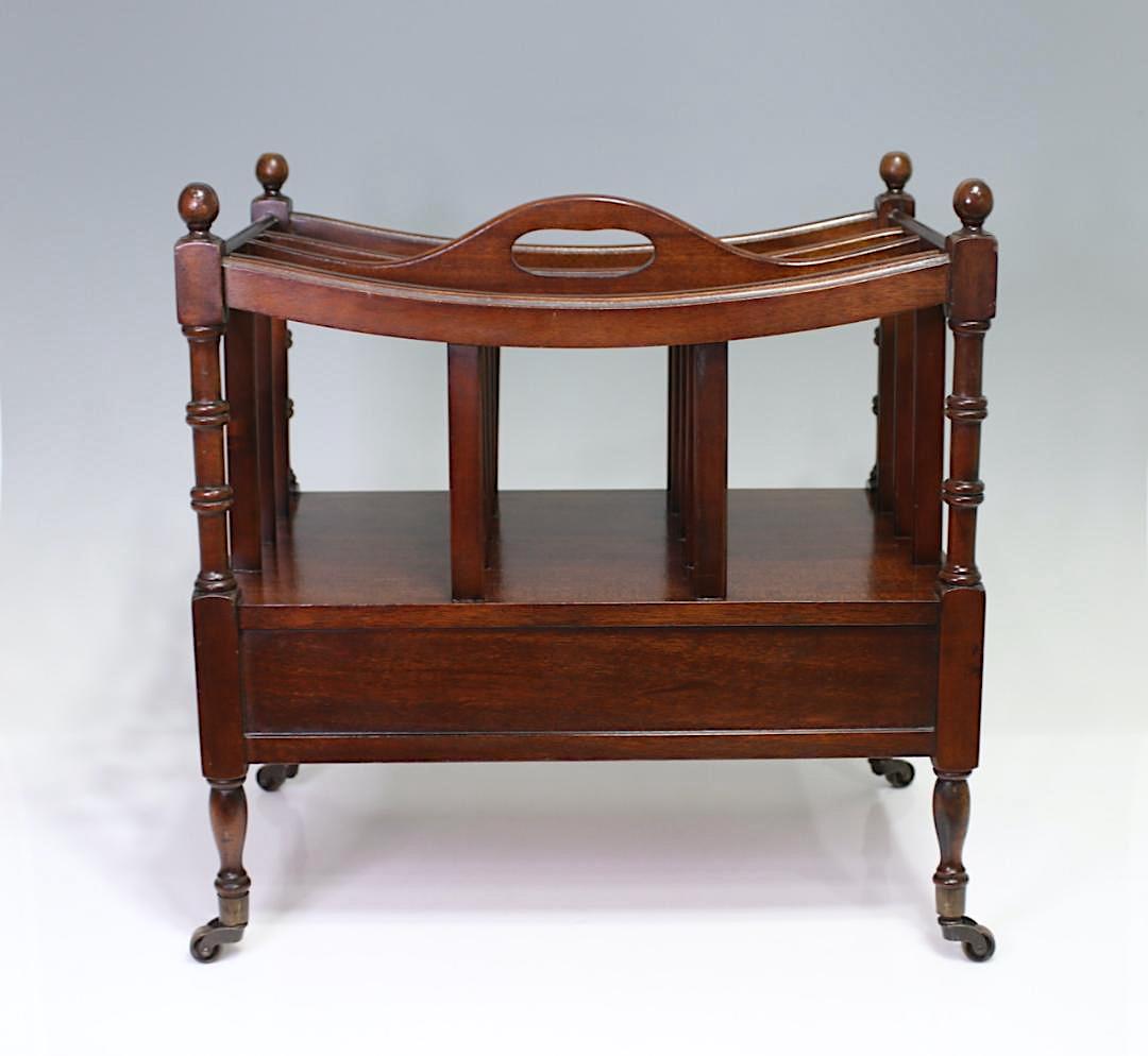 Fine Antique Mahogany Canterbury on Brass Casters with Drawer, Classic English Design 1920's