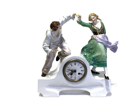 Meissen Art Nouveau Porcelain Figural Clock Designed by Paul Helmig (1859-1939)