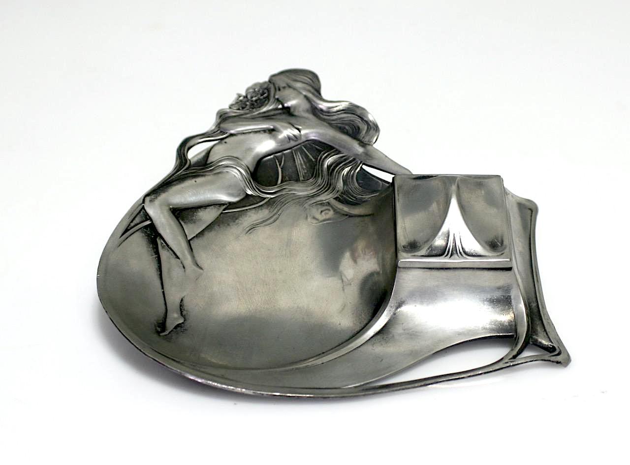 Antique Wmf Art Nouveau Lady in Repose Inkwell, Wurttembergische Metallwarenfabrik, C1900