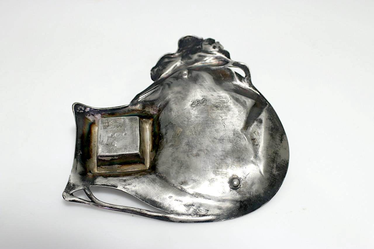 Antique Wmf Art Nouveau Lady in Repose Inkwell, Wurttembergische Metallwarenfabrik, C1900