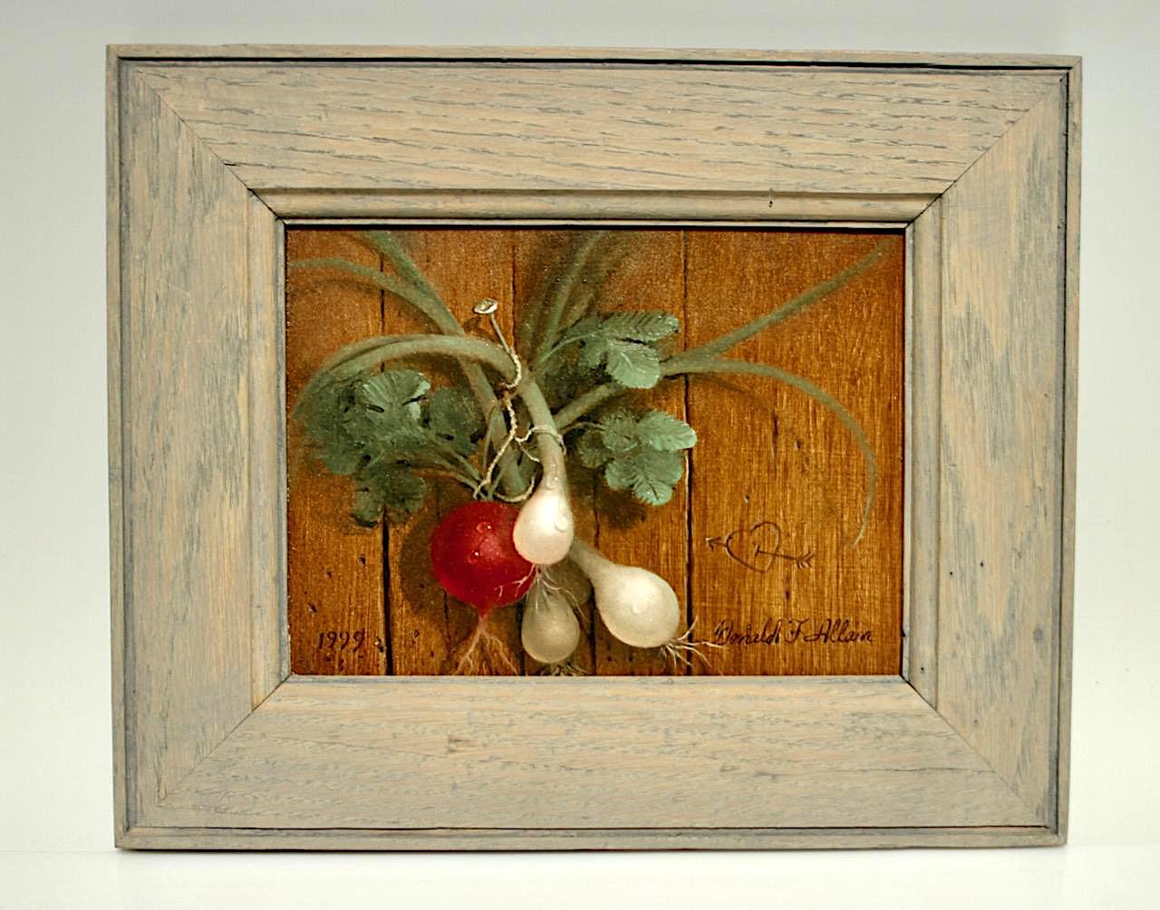 Trompe l'Oeil Still Life Framed Painting of Spring Onions & Radish by Donald F. Allan