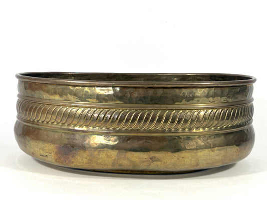 Large Vintage Oval Hammered Indian Brass Planter